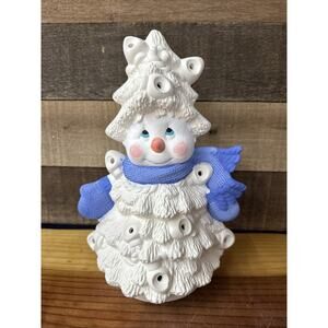 Whimsical Snowman Christmas Tree Handpainted Ceramic Bisque 11”